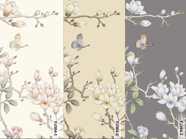 Yellow Chinoiserie Floral Wall Mural, Birds Tree Flowers Wallpaper, Custom Size Wall Covering, Non - Woven, Non - Adhesive, Removable, Washable - Adawall Wallpaper - Registered Trade Accounts Only, Wallpaper Wholesale Account - FJ304-2 - Adawall Wholesale - Wallpaper Wholesaler